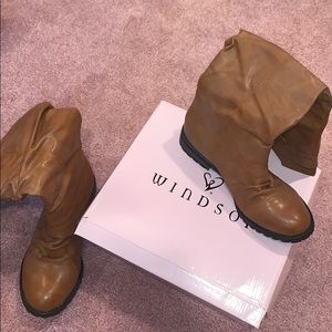 Tall brown leather boots